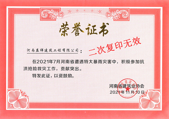 河南省抗洪抢险救灾荣誉